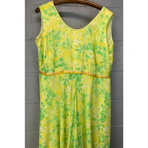 Vtg 70s Floral Chiffon Ruffled Sleeveless Gown Prom Maxi Dress XL - Picture 6 of 10